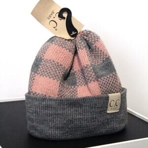 CC BABY BUFFALO PLAID CUFF BEANIE GREY / PINK NWT